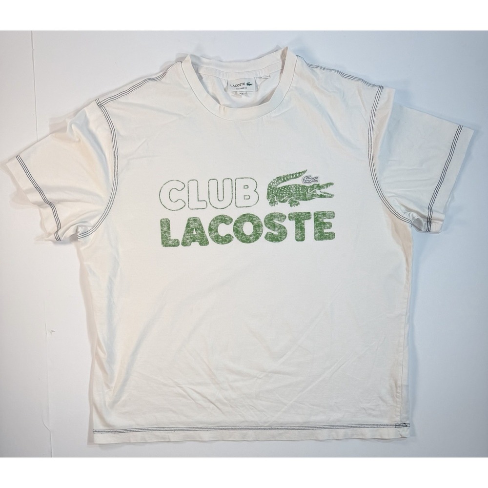 Lacoste Club T Shirt Mens XL White Relaxed Fit Big Logo Graphic Tee